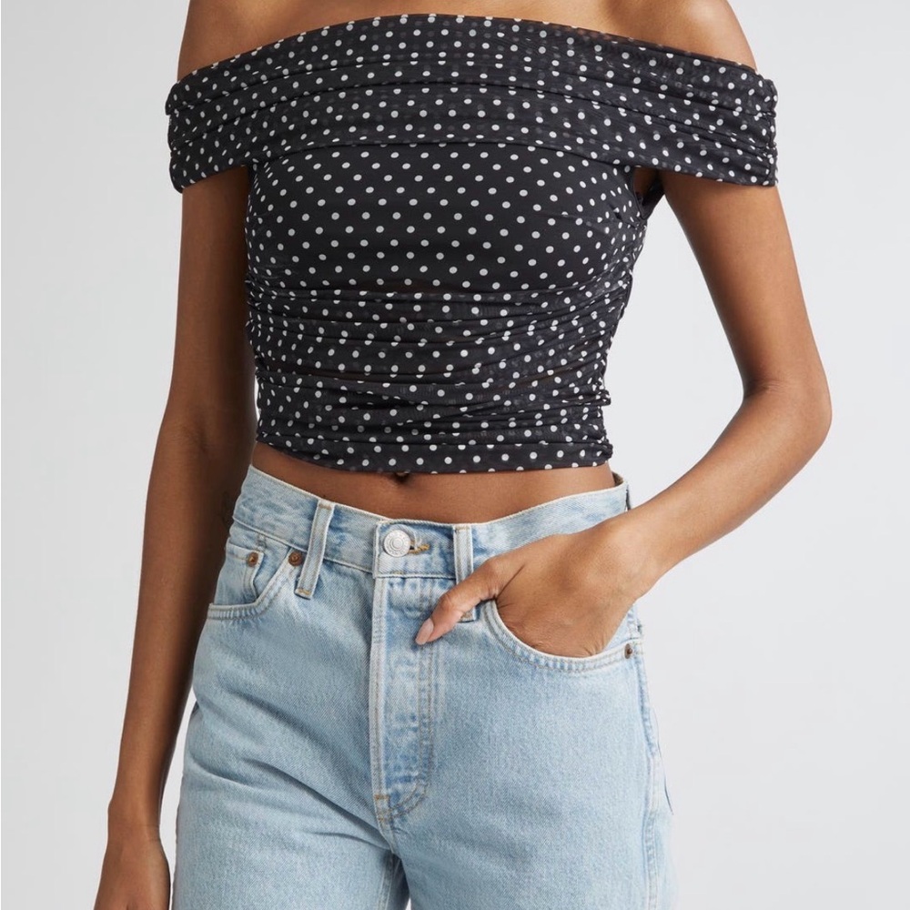 Alice + Olivia Black and White Polka Dot Crop Top Large NWT